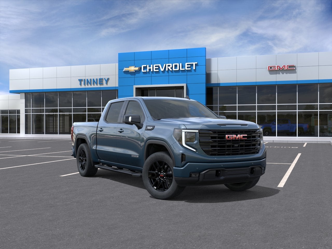 2026 GMC Sierra 1500 Elevation in Downpour Metallic — front three-quarter view